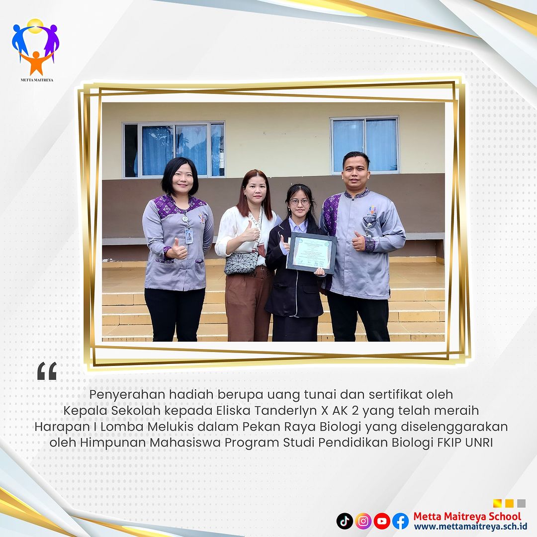 Penyerahan Hadiah oleh Kepala Sekolah dalam Lomba Melukis dalam Pekan Raya Biologi | SMK METTA MAITREYA